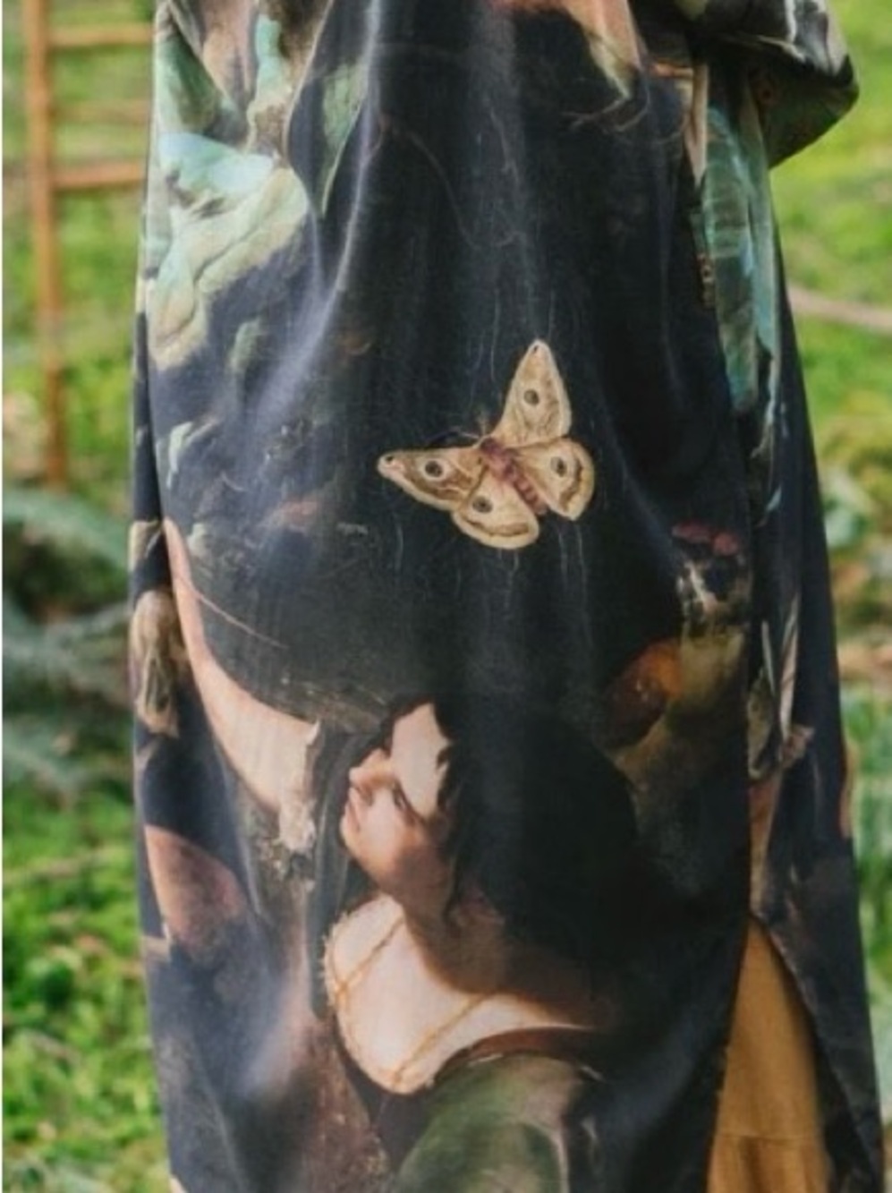 Market of Stars Heartwork Botanical Print Kimono Robe in Dark Green & Mustard - Picture 6 of 6